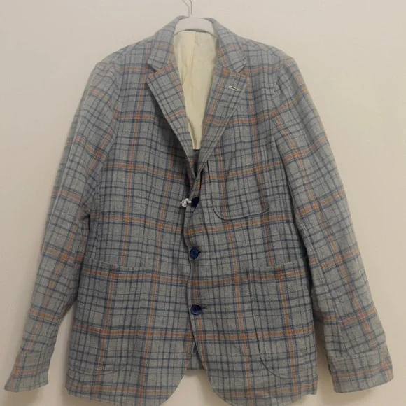 Men’s Gray & Orange Plaid Blazer – Size Small, New